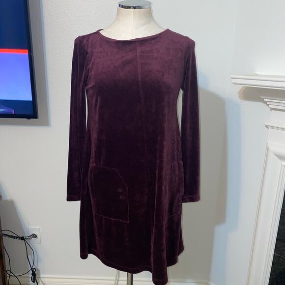 J. Jill Pure Jill Burgundy Velour Long Sleeve A-Line Shift Mini Dress Size XS - Picture 13 of 15